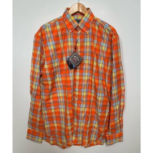 NWT Paul & Shark Yachting Button Down Dress Shirt Orange Plaid Men’s size XL - Picture 2 of 11